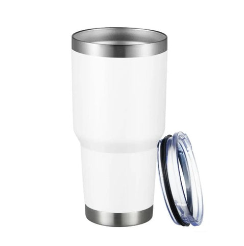 VASO DE ACERO TIPO VIAJERO DOBLE PARA GRABADO LÁSER COLOR BLANCO - 30OZ