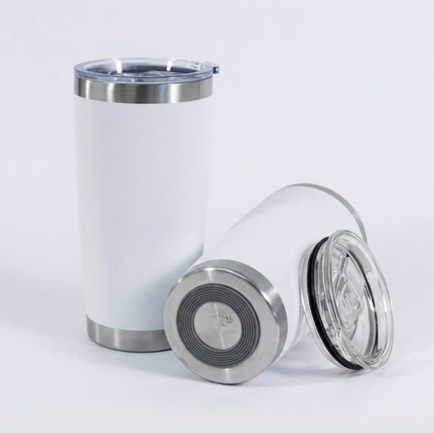 VASO DE ACERO CÓNICO TIPO PLAYERO PARA GRABADO LÁSER COLOR BLANCO - 20OZ