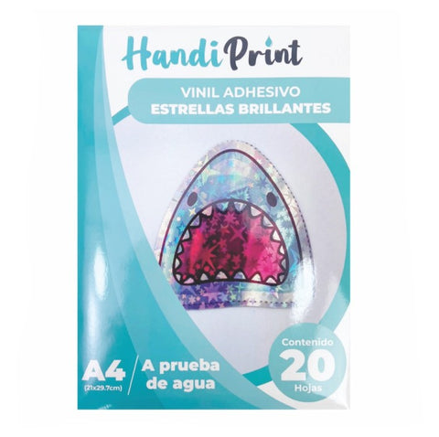 HOJAS FILM AUTOADHESIVO HOLOGRÁFICO ESTRELLAS BRILLANTES (PAQUETE DE 20 UNIDADES)