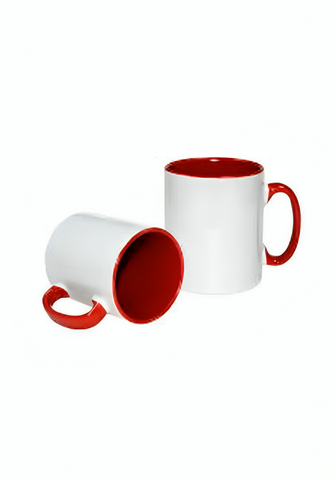 TAZA DE 11 OZ CON INTERIOR Y ASA COLOR ROJO